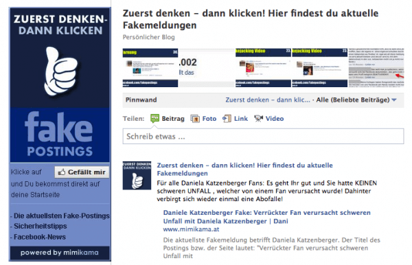 Facebook Fanpage meldet Fakes