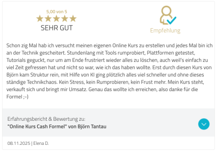 Online Kurs Cash Formel Bewertung ED